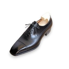 Handmade Cap Toe Black Genuine Leather Oxford Lace Up Dress Office Shoes For Men