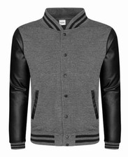 AWDis VARSITY American Jacket Grey With Black Faux Leather Sleeves Size XXL