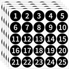 1-25 Consecutive Number Stickers, 5 Sheets 1.2 Inch Self-Adhesive Small Circle V