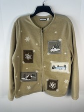 Croft  Barrow Holiday Full Zip Cardigan Size XL Tan Winter Snowman Cabin