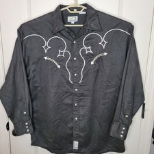 Panhandle Slim Shirt Mens Large Black Retro Western Arrow Embroidered Pearl Snap