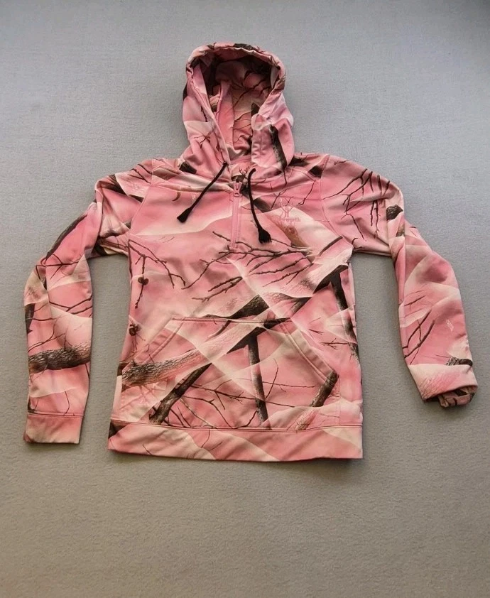 Huntworth Hoodie Pullover Pink Camo Oak Tree Pockets Women’s Sz M