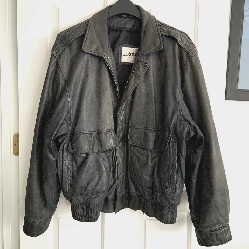 Chaqueta Bombardero Aviador De Cuero Gris Vintage SEA DREAM Hombre Talla 42 Hecha en Corea Foto 2 de 4