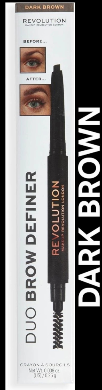 Makeup Revolution Duo Brow Definer Pencil with Brush in Dark Brown Seald