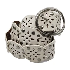 Vtg 90s White Liz Claiborne Leather Scalloped Stud Cut  Out Buckle 44 in Adj