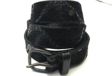 Orciani Black Tooled Leather Belt w Metal Studs 7352 Italy 110cm/43"