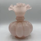 Fenton Pink Ruffled Edge Melon Vase Unmarked 7.75"