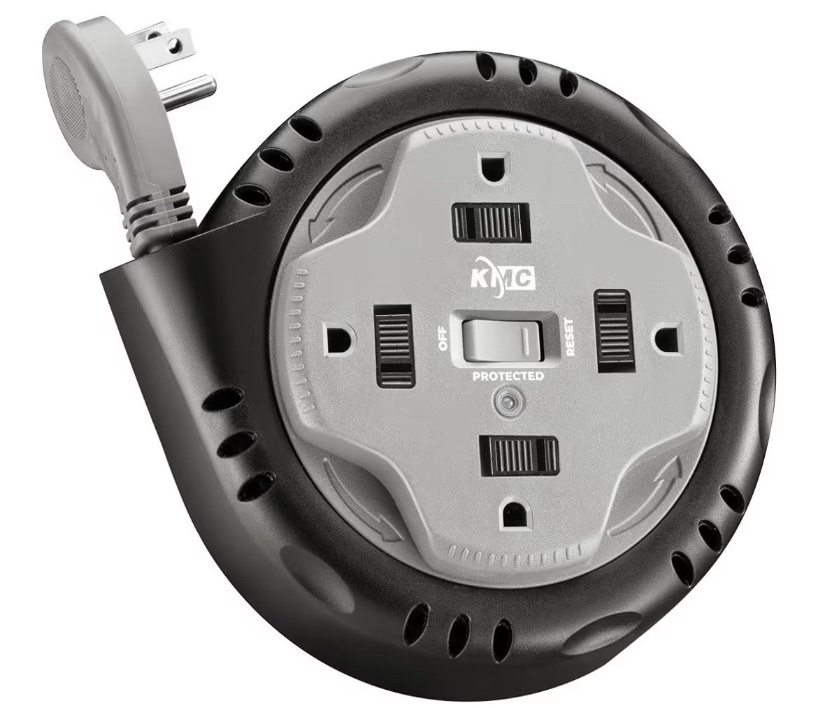 KMC 4 Outlet Surge Twist Cord Reel, Retractable Power Strip Surge Protector