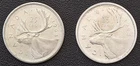 1963 & 1964 Canada Silver 25-Cent Quarters - 80% Silver