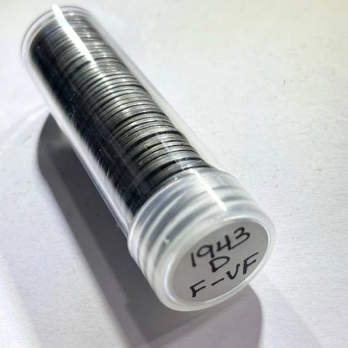 1943-D Lincoln Steel Wheat Penny Cent 50 Coin lot FULL Roll F-VF