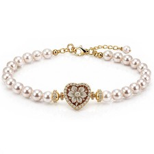 Bracciale Perle Acqua Dolce 5,5mm Cammeo a cuore fiore inciso Zirconi argento925
