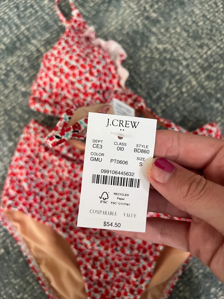 Новый с Ярлыками! Милый J. Crew маленький бикини верх и высокая талия низ красный цветочный ($54,50) - Изображение 3 из 4