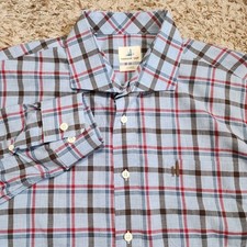 johnnie-O Hangin' Out Blue Gray Red Plaid Men Sz XL Long Sleeve Button Up Shirt