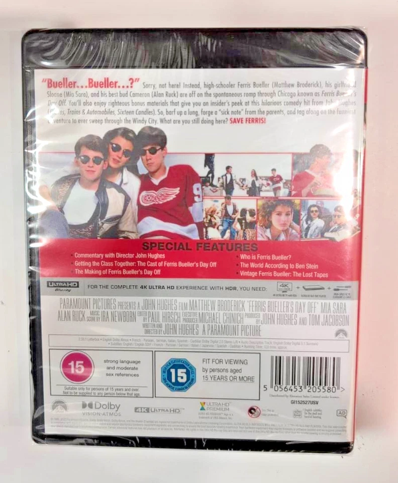 4K UHD BLU RAY  FERRIS BUELLER`S DAY OFF       BRAND NEW SEALED UK STOCK - Image 2 of 2