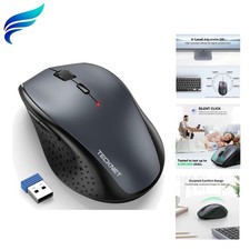 Wireless Mouse, 2.4G USB Computer Mouse with 6-Level Adjustable 4800 DPI, Sil...