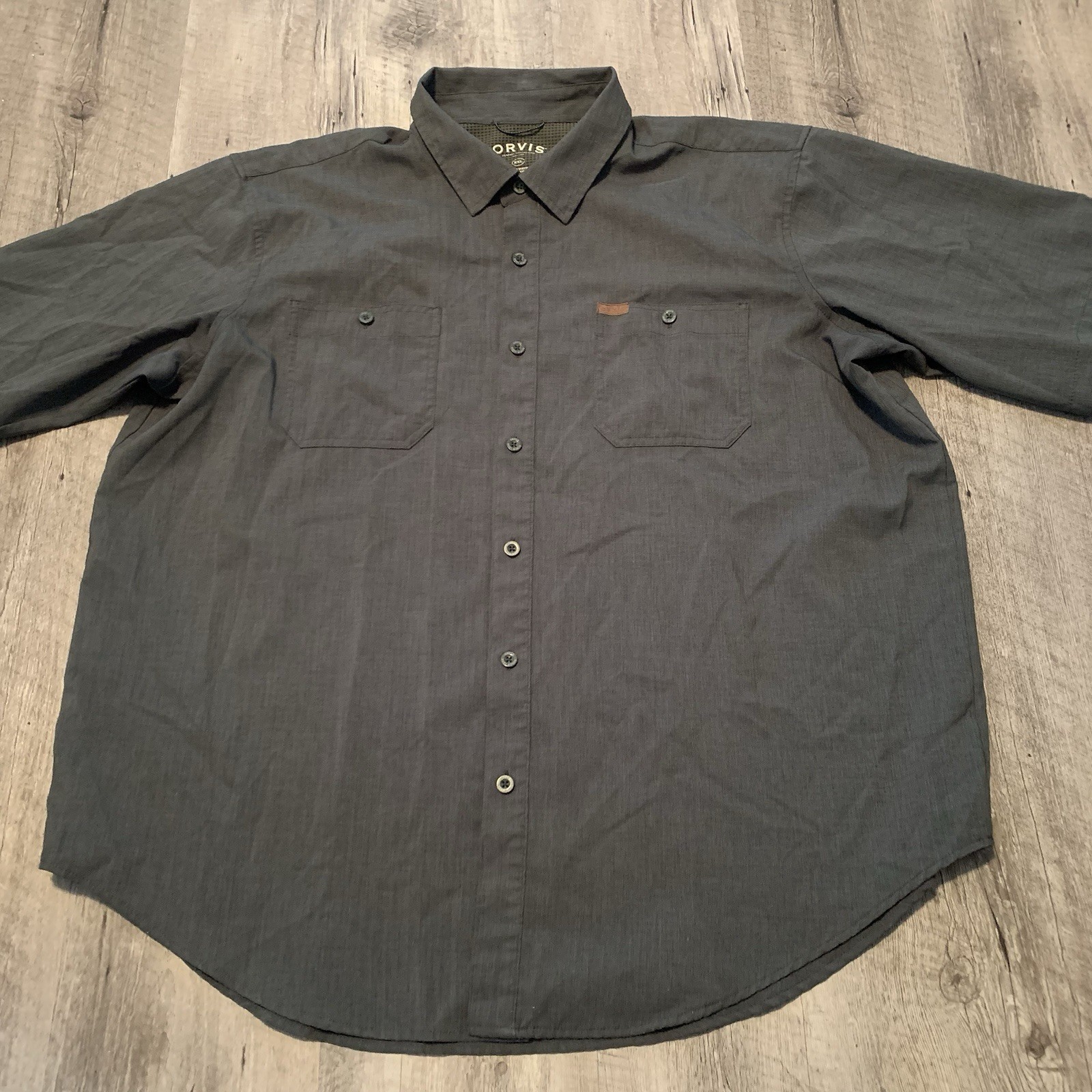 Orvis Shirt Mens 2XL Green Performance Short Sleeve Button Up Mesh Neck Fishing