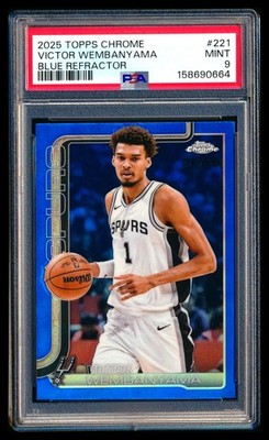 2025-26 TOPPS CHROME #221 VICTOR WEMBANYAMA TRUE BLUE REFRACTOR #71/150 PSA 9!