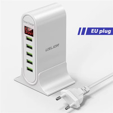 5 Port USB Charger HUB Multi USB Charging Station Dock Desktop Wall Home LED Dis
