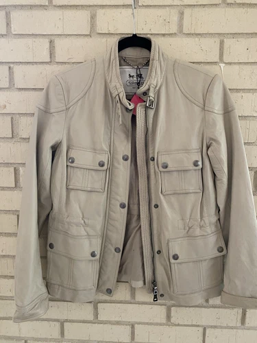 COACH Carrozza Crema. Giacca di pelle Med