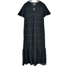 Chico’s Crochet-Lace Maxi Dress Women’s Size 12 Sash Tie Flutter Sleeves V-Neck