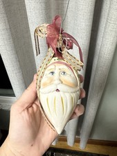 vintage ceramic Santa Claus teardrop ornament Hand Painted Primitive Style