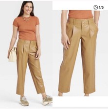 New A New Day Brown Tapered Leg Pleated Faux Leather Size 12 Pants