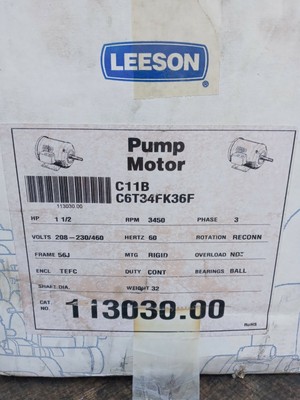 Leeson pump motor model c11b 1 1/2 hp new