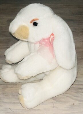 Commonwealth White Bunny Plush 10.5  Floppy Ears Rabbit 2006 Pink Bow Realistic