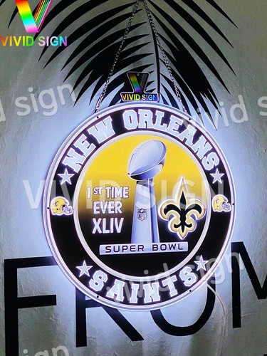New Orleans Saints XLIV Champions 3D LED 16"x16" Neon Sign Light Lamp Wall Decor - Picture 3 of 8