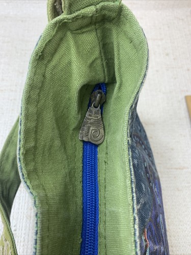 VTG Laurel Burch Bag Cats Canvas Shoulder Sun n Sand Indigo Sage rick Rack Trim - Picture 11 of 17