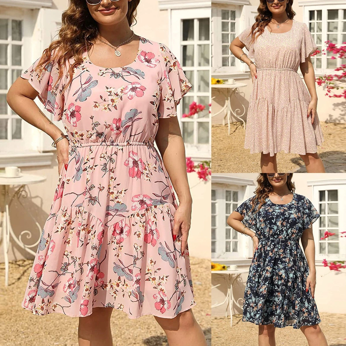 Plus size knee top length casual dresses