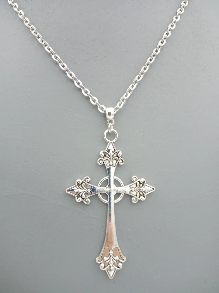 Collar CRUZ Adornado Muy Largo 90cm/36" Cadena Grande Grande Religioso Roca Gótica Foto 3 de 4