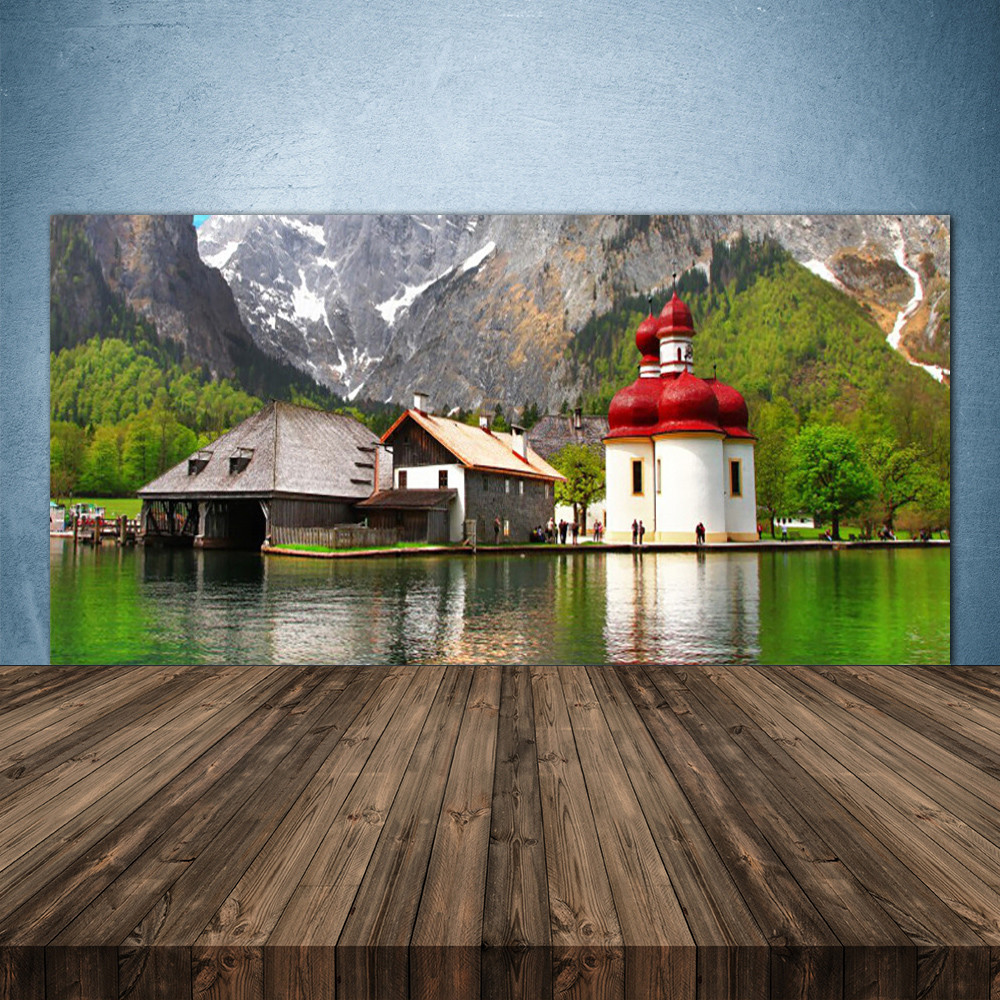 Panneau mural en verre haut de gamme 140x70 cm décor montagne et arbres