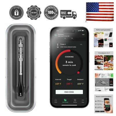 Smart Wireless Meat Thermometer with Ultra-Thin Probe, Unlimited Range Blueto...
