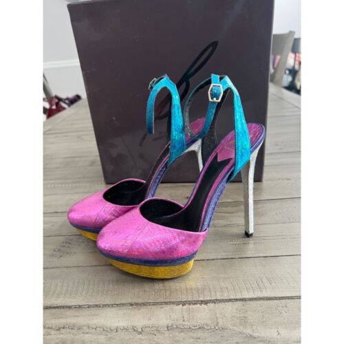 Brian Atwood BFF Fontenay Multi Hologram Snakeskin Platform Pumps Heels Size 37 - Picture 2 of 13