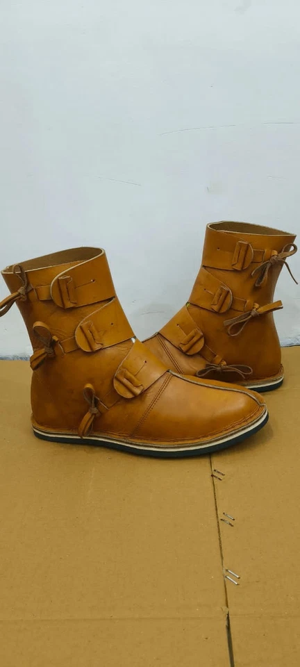 Medieval Leather Boots Re-enactment Mens Shoe Larp Costume Boot Halloween Xmas - Image 4 of 4