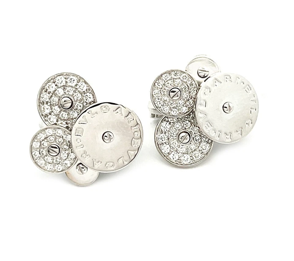 Bvlgari Cicladi Diamond 18k White Gold 3 Discs Huggie Earrings - Image 3 of 4