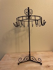 Black Metal Rotating Jewelry Display Tower Stand 16 Hooks