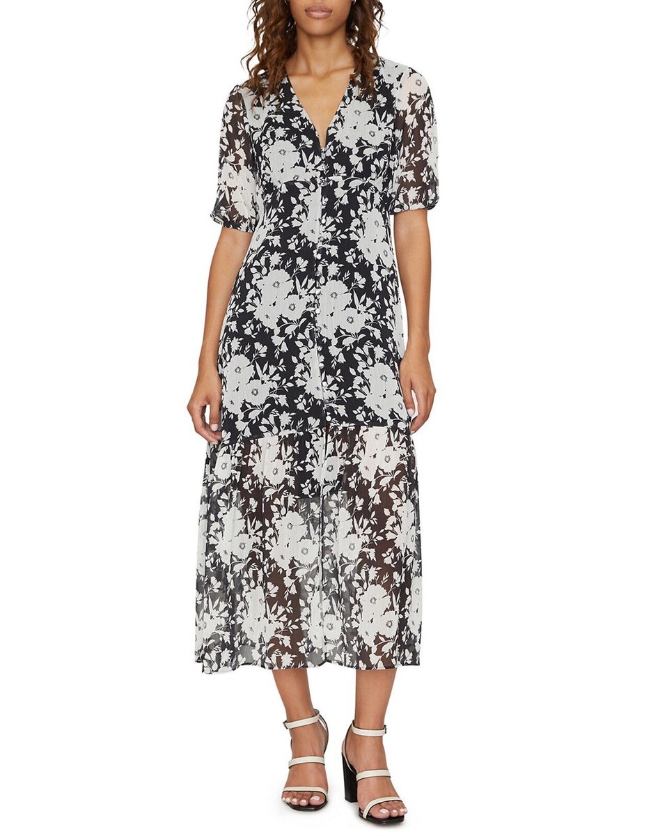 midi v neck black tie dress Leely Women and White Satin Formal V-Neck A Line Black Dress neckline highlighted by subtle tonal beading along the front and back By Design Women's Long Sleeve