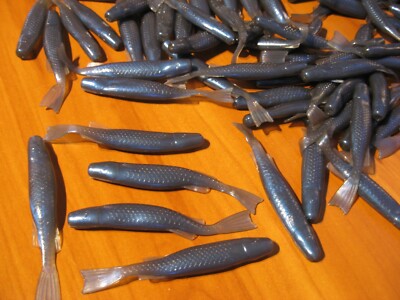 25 Flat Nose Minnows 4'' Soft Plastic Fishing Swim Baits Smoke Blue