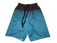 Burnside Swim Trunks Boy Small Blue  Black Stripes, Elastic Waist, Tie Front