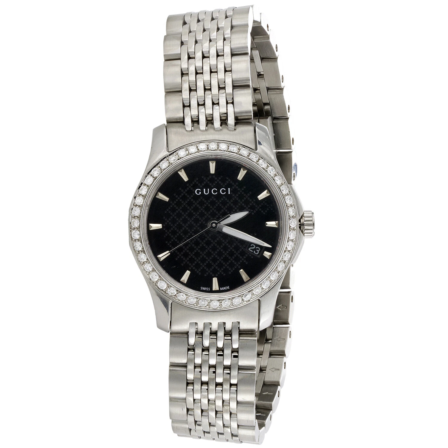 Orologio Gucci Ya126502 Diamante G Senza Tempo Donna 27mm S. Acciaio Quadrante Nero 0 60 CT.