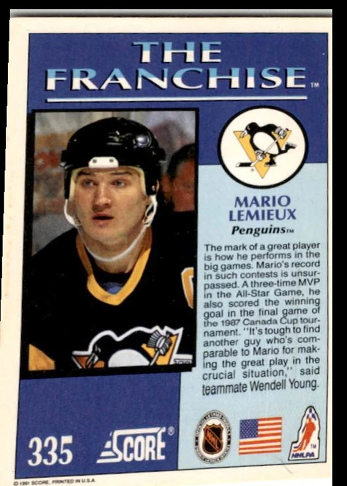 1991-92 Score American Mario Lemieux Pittsburgh Penguins #335 - Image 2 of 2