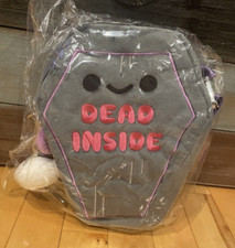 NWT 100 Soft Dead Inside 9" Plush Kawaii Gothic Coffin Purse w/ Skull Keychain