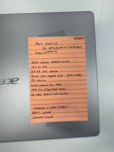 Acer Swift 1 - 14" (Intel Celeron N4000@1.10GHz 4GB RAM 64GB SSD) Win11Home - Picture 3 of 10