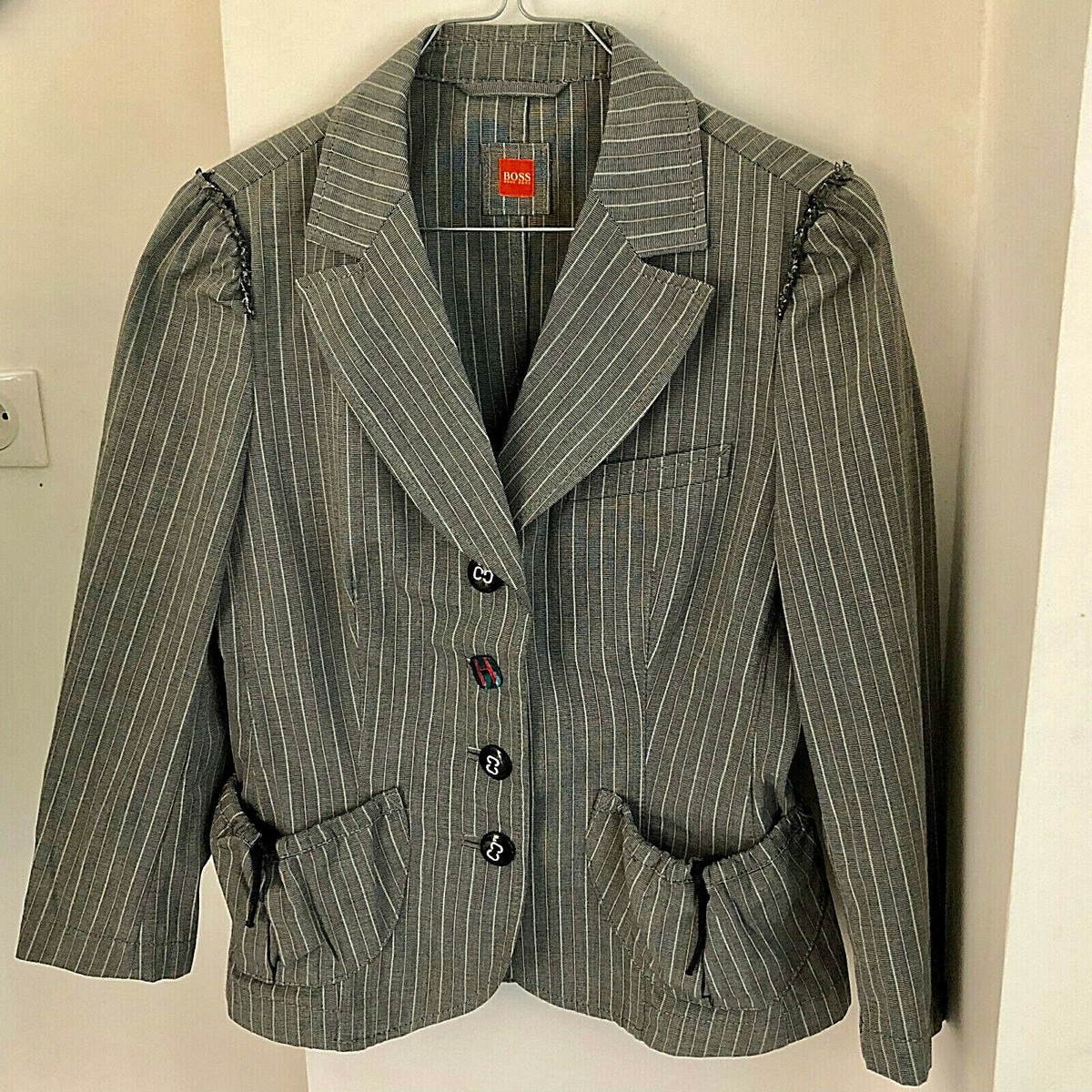Blazer Hugo Boss Gris à Rayures - Taille 34 Occasion Très Bon État