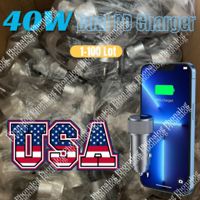 40W Dual USB-C Fast Car Charger Type-C Charger For iPhone 15 14/iPad/Samsung Lot
