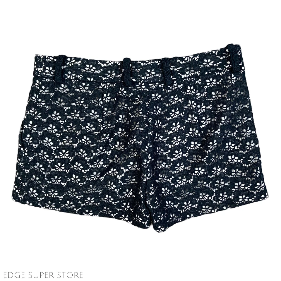 Mini Pantalones Cortos DVF Diane Von Furstenberg Negro Beige Tostado Encaje Floral Corte Talla 4 Foto 4 de 4