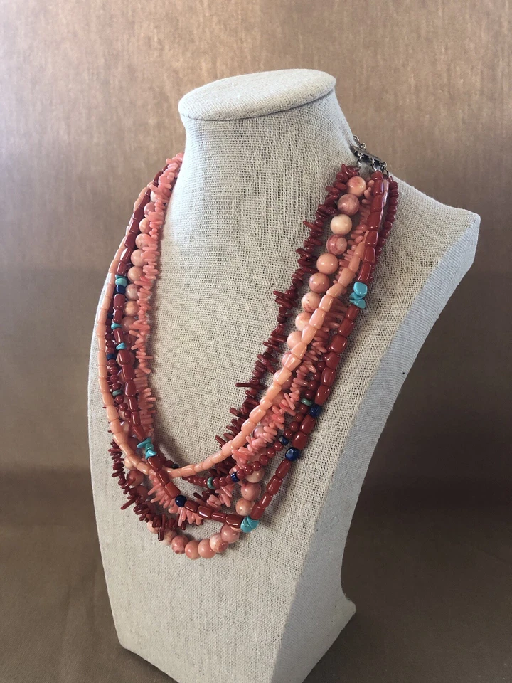 "Collar M. Salazar Southwestern 6 hilos multi piedra plata de ley 925 19""" Foto 3 de 4