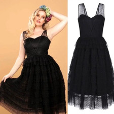 Collectif Vintage Swing Dress US 10 Black Courtney Swiss Dot Tiered Whimsigoth